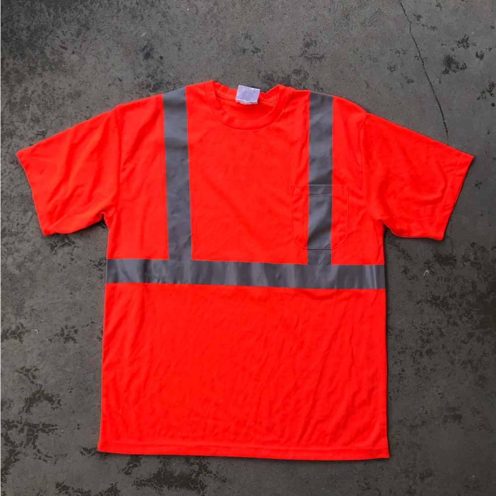 Neon Orange Safety Shirt with Silver Reflective Stripes. Men’s XL. NWOT